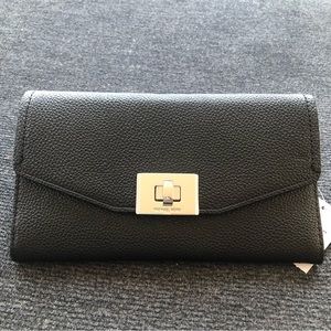 Michael Kors Cassie LG Trifold Black Leather Wallet NWT